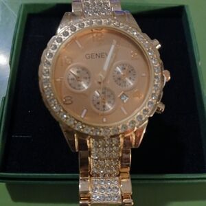 Geneva Rose Gold and Silver Crystal Men's Watch